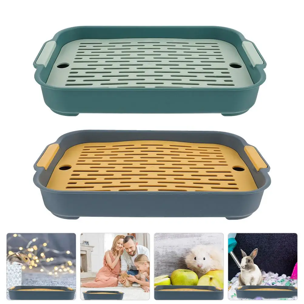 2 Pcs Rabbit Litter Box Pet Toilet Tray Square Plastic Rectangular Bunny Potty Blue Green Non Slip Easy Clean Anti Flip Hamster