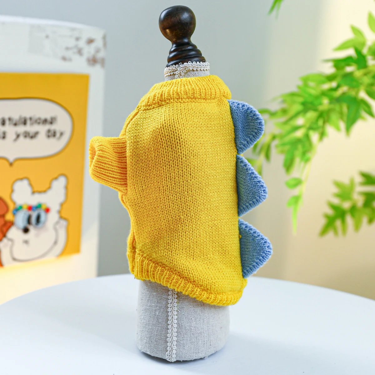 1PC Pet Wear Dog Spring, Autumn, and Winter Warm 3D Yellow Lovely Dinosaur Knit Pullover Sweater For Small Medium Dogs