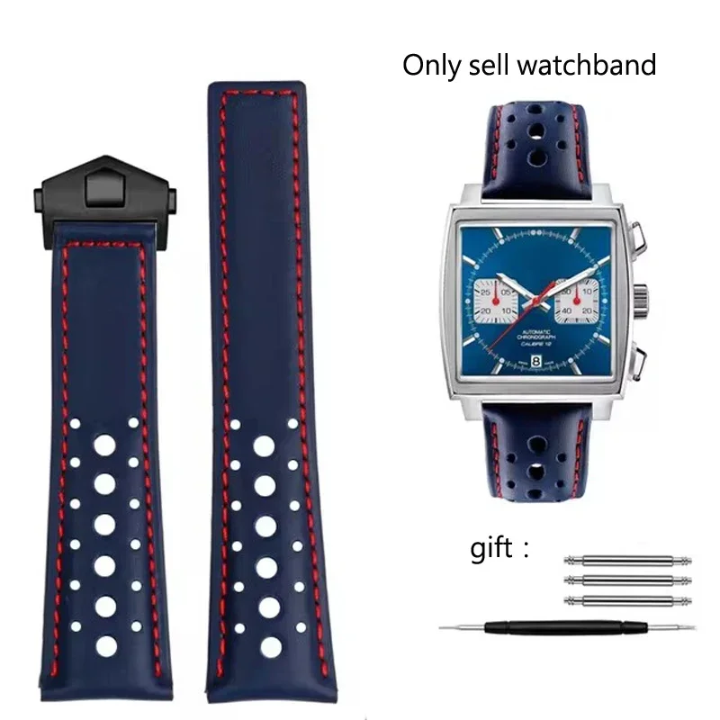 For TAG Heuer F1 series men's leather watch strap bracelet folding buckle while watchband accessories 22mm blue black Watchbands