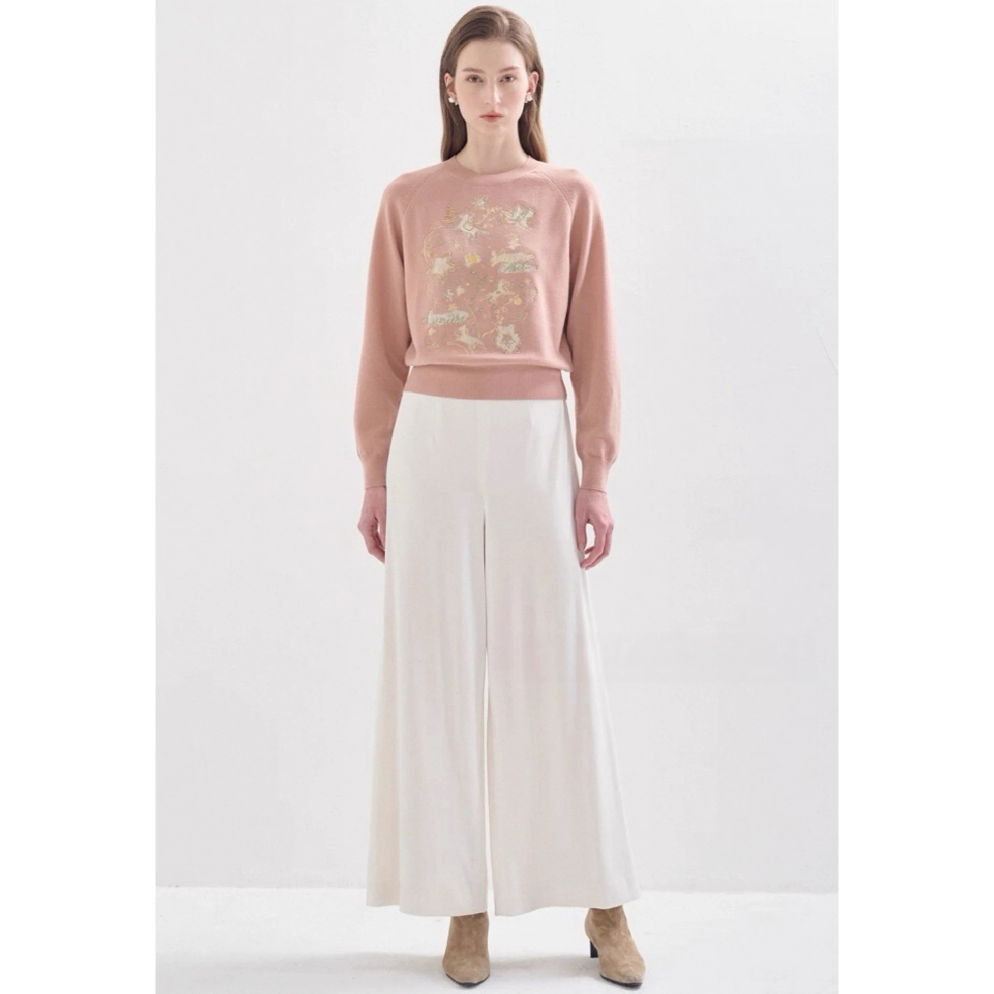 Lemon Cheese LAN25 Winter Schwergewicht runder Ne-gestickter Perlen-Pendler Vielseitiger Wollstrickpullover Damen Faion