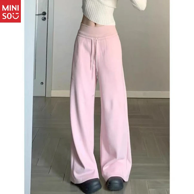 Celana Jogger Fleece Miniso Ukuran Besar, Celana Pinggang Elastis Lembut, Celana Olahraga Model Flare 2025