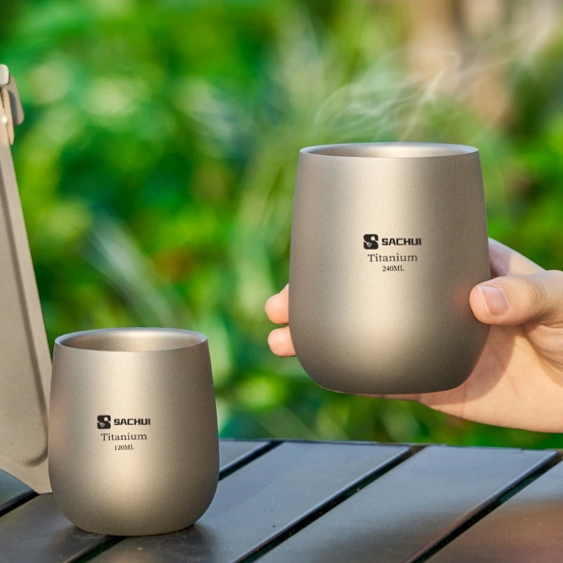 

Сверхлегкая кружка из чистого титана с двойными стенками для кофе/чая, посуда для пикника на открытом воздухе - пищевой класс, прочная, для использования в офисе и кемпинге