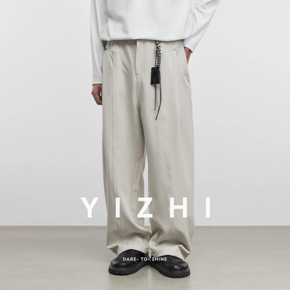 Autumn Men's Straight Casual Pants Fashion Old Money Style Denim Color Loose Wide Leg Pants Daily Commuter Men Casual Pants