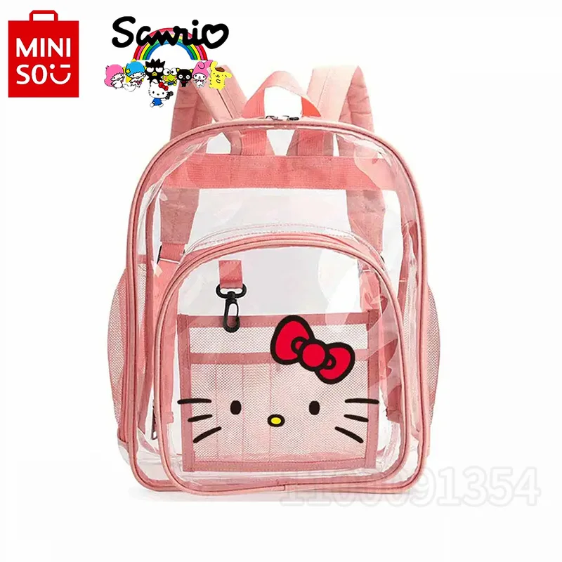 

Miniso Hello Kitty New Transparent Backpack Fashionable Girls' School Bag Luxury Brand Girls' Backpack Waterproof Large Capacity