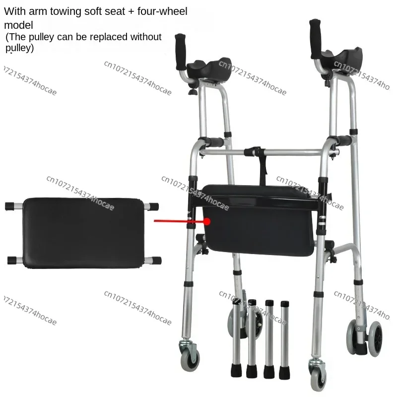 Elderly Walker with Wheel Walking Inconvenience Hemiplegia Rehabilitation Four Legged Crutches Folding Body Elbow Support Holder