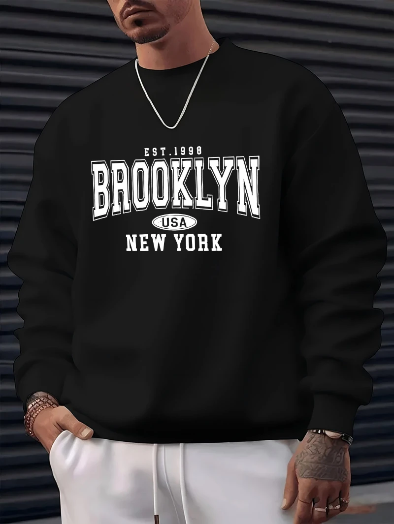 

Мужская толстовка с круглым вырезом Brooklyn с графическим принтом, винтажная осенне-зимняя толстовка с круглым вырезом 2025 года для мужчин и женщин, топ