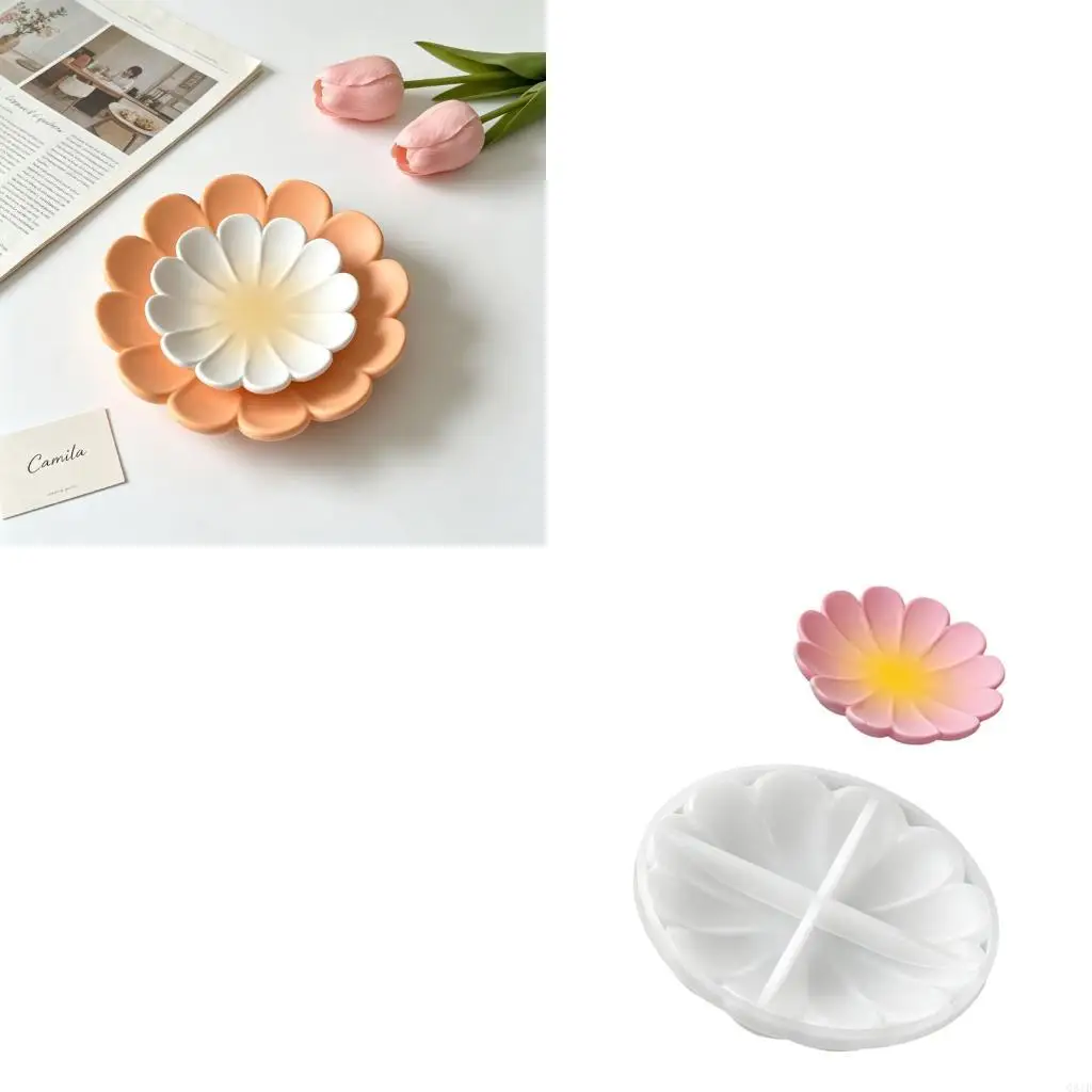  Handcraft Flower Petal Tray Silicone Mould, Easy Demold Resin Casting Mold for Plaster Ornament, Jewelry Ring Dish Making Mold