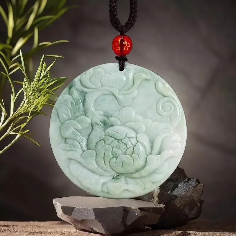 Jade Flower Pendant Gemstone Peony Charms Fashion Real Talismans Natural Man Amulets Vintage Green Jewelry Necklace Amulet Gift