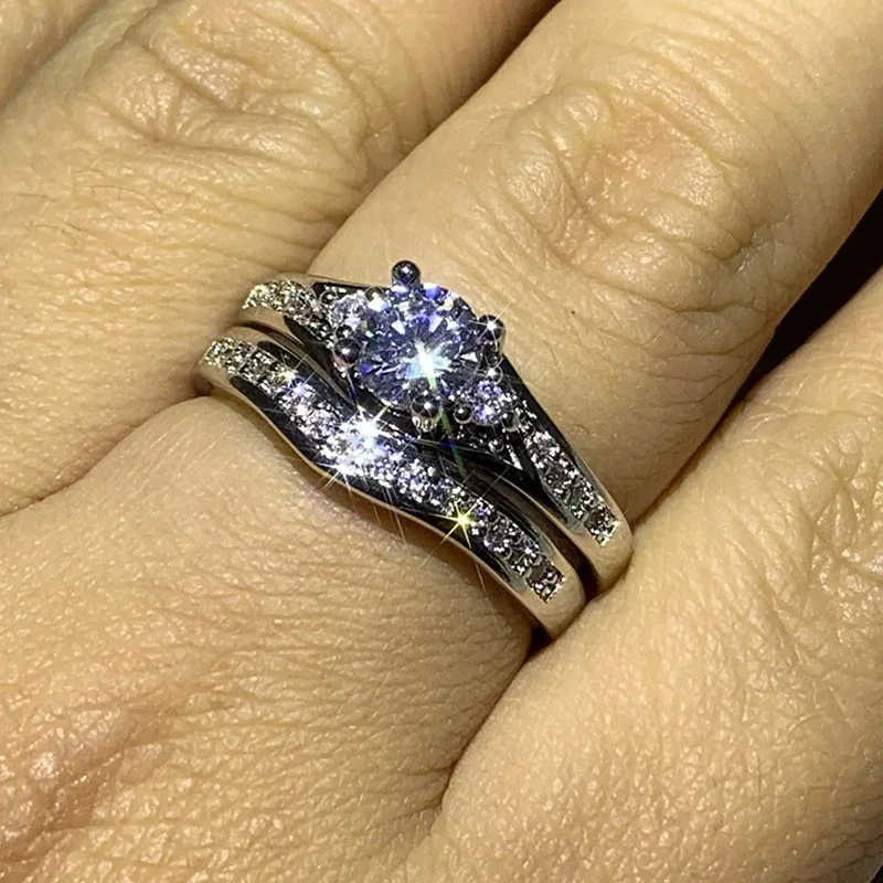 2Pcs Set Luxury Women Rings, Engagement Accessories