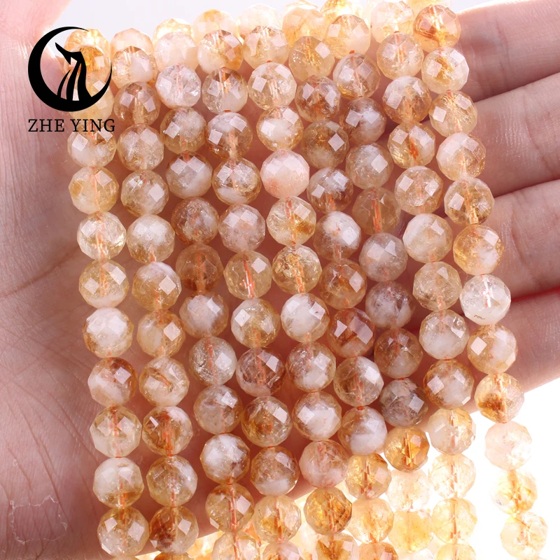 Fine 100% Natural Stone Faceted Yellow Citrines Round Loose Spacer Beads for Jewelry DIY Making Bracelet Accessories 6 8 10mm