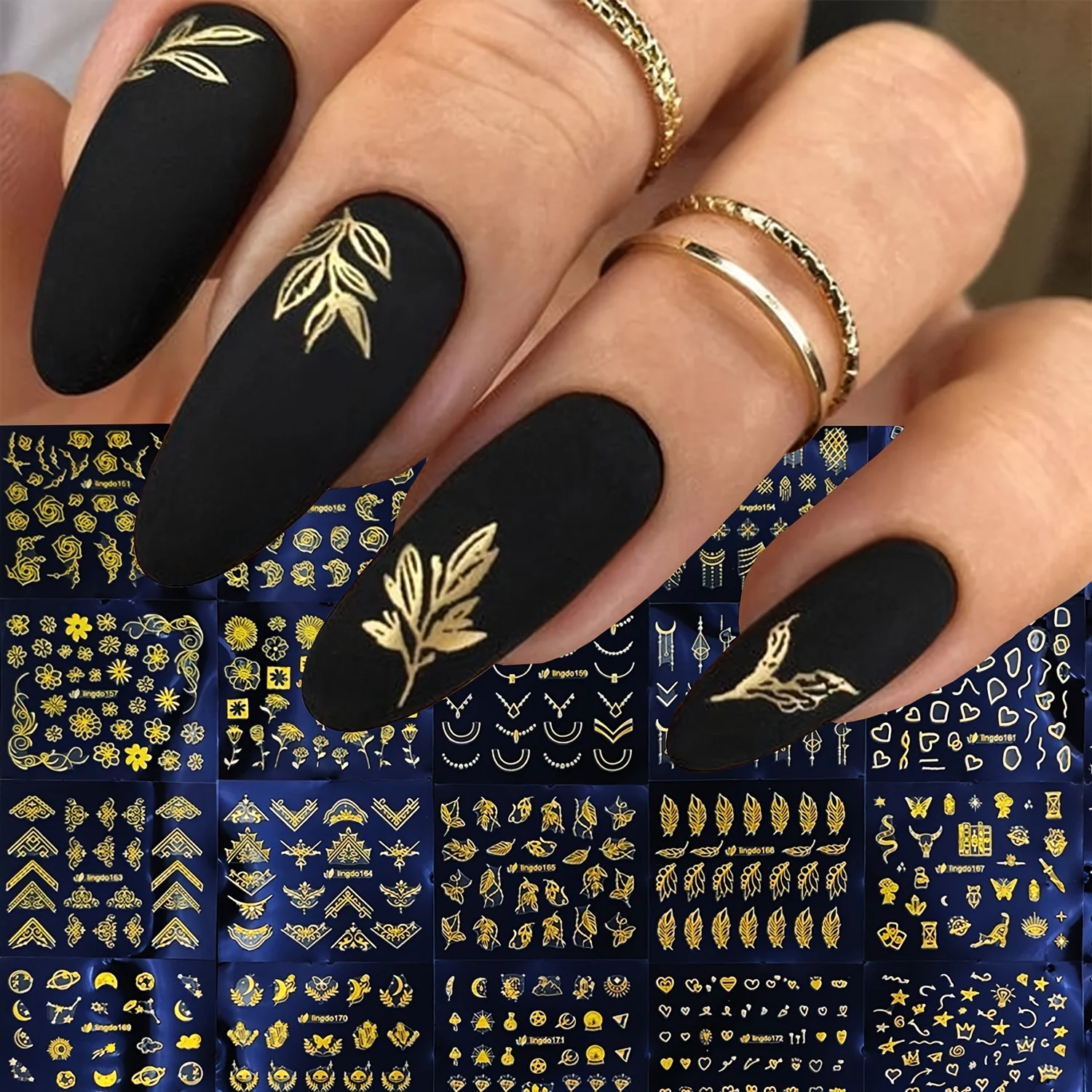 Autocollants pour ongles à fleurs dorées, 30 feuilles, ligne dorée, fournitures pour ongles, feuille de dentelle dorée, décoration auto-adhésive pour Nail Art, ligne de fleurs