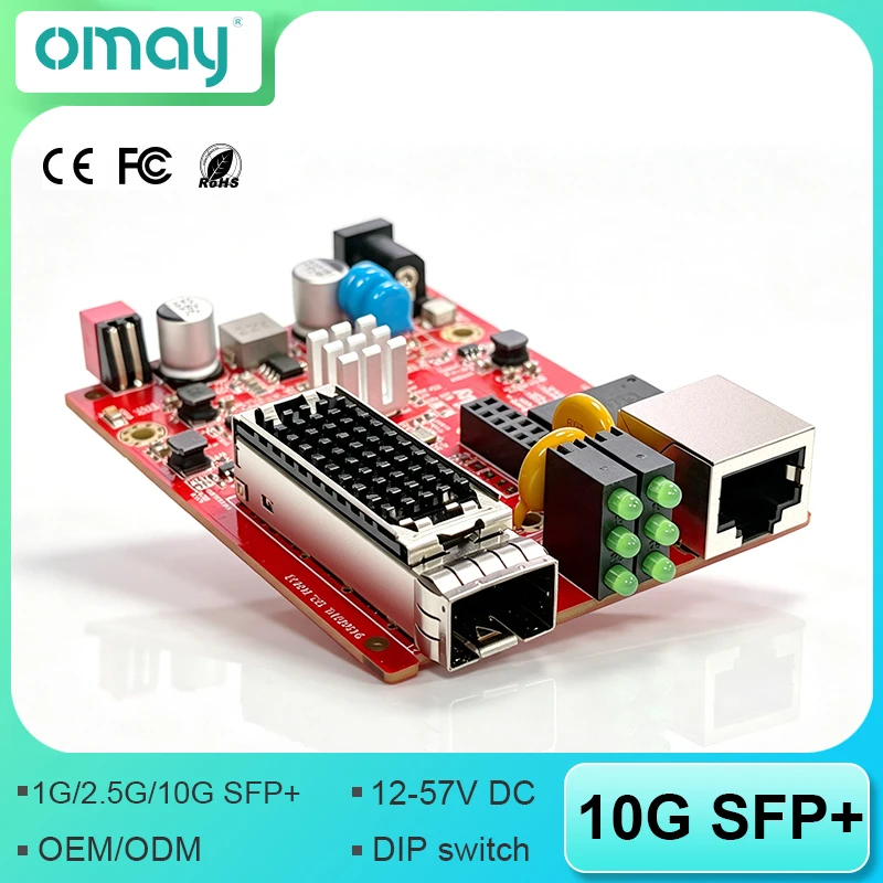 10G SFP+ RJ45 Media Converter PCBA  10/2.5/1G Adaptive Fiber Ethernet Transceiver 12-57V Fanless Data Center Video Surveillance