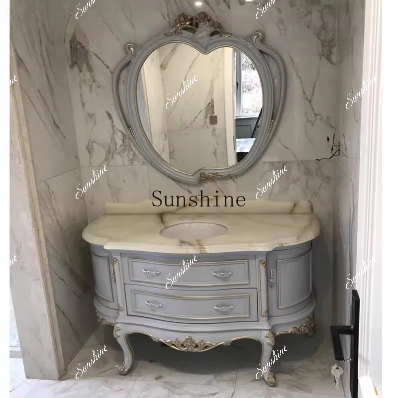 

New light luxury European bathroom cabinet oak washbasin combination FT