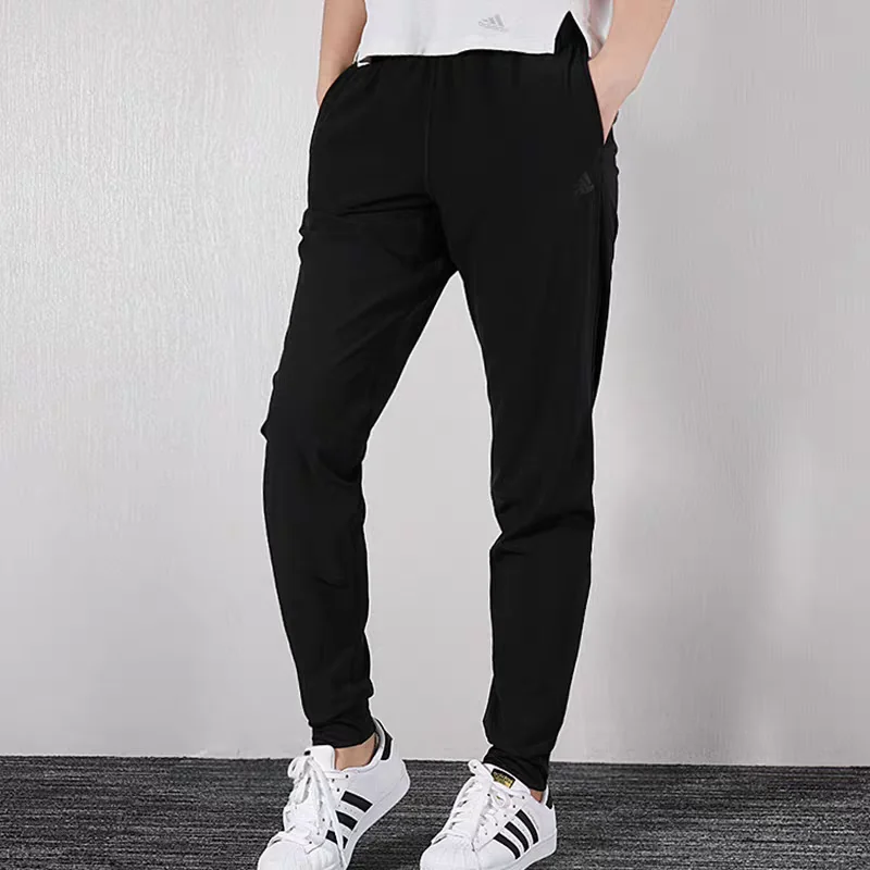 

2026 Sport Adidas Womens Woven Pants CW5773 Drawstring Waist Zip Pocket Ankle Zip Reflective Black Athletic Trousers