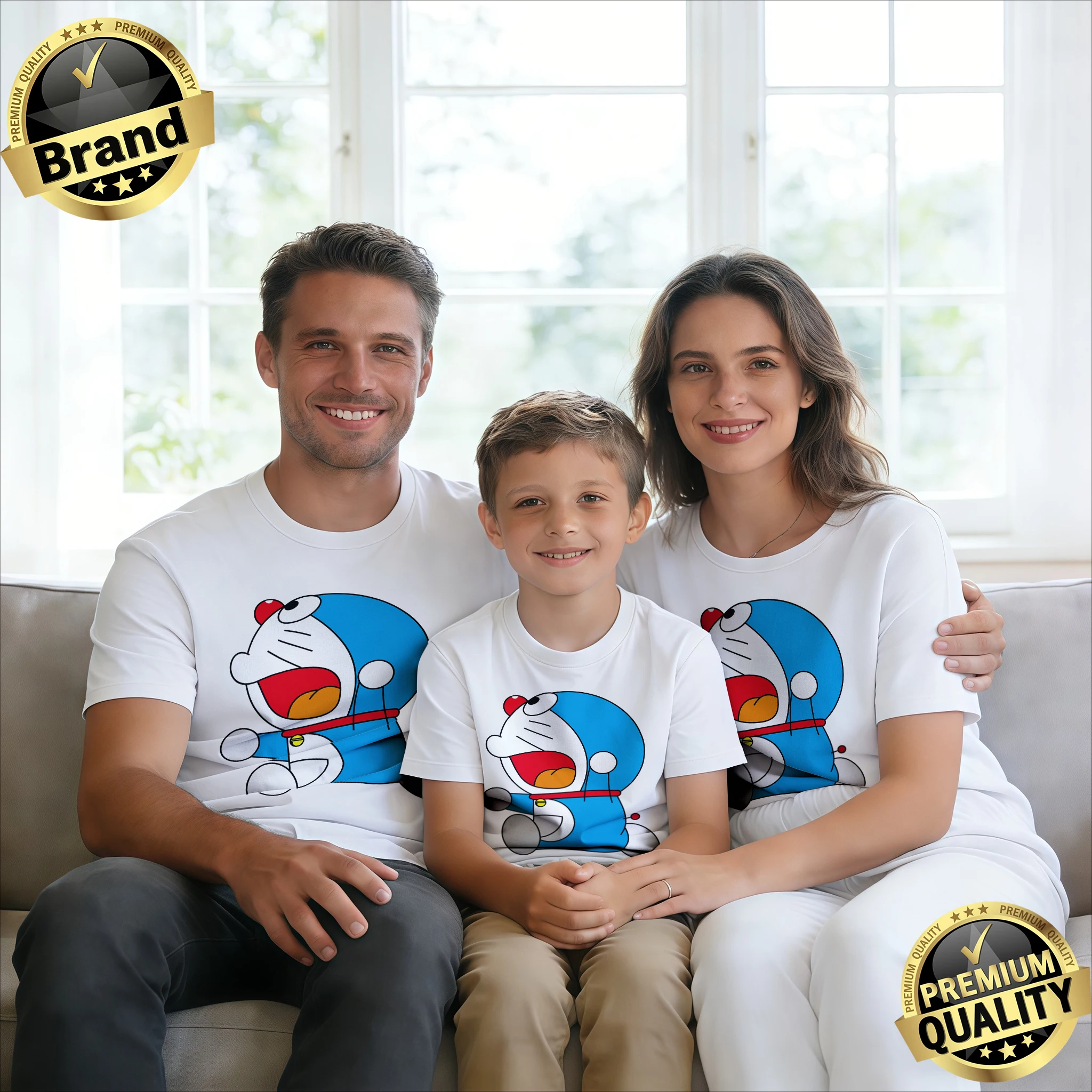 

2026 New Summer Matching Family Outfits, Doraemon Guitar Pure Cotton Loose Casual Tees, Single Piece & 3-Pack Options Breathable