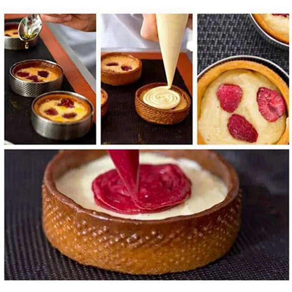 20Pcs Circular Tart Rings with Holes Fruit Pie Quiches Cake Mousse Kitchen Baking Mould Perforated Cake Mousse Ring 8cm