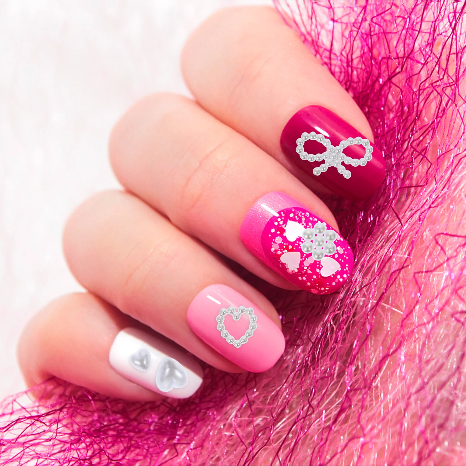 1 صندوق الإبداعية القلب اللؤلؤ مسمار ديكور فني مشرق ملون ثلاثية الأبعاد مانيكير الزينة DIY بها بنفسك مسمار السحر للنساء حفل زفاف #2