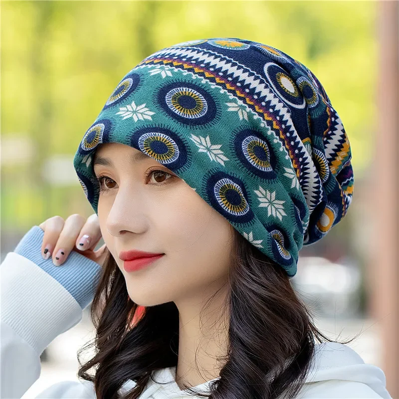 

Baggy Casual Women Knit Beanie Hats Headwear Female Stylish Multicolor Flower Skull Beanies Hat Autumn Thin Bonnet Cap Headwear