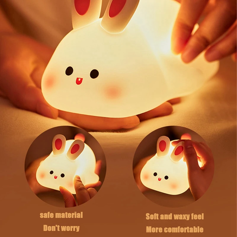 Big Face Rabbit Light LED Portable Rechargeable Bunny Lamp Night Light For Baby Nursery USB Dimmable Rabbit Night Lamp Durable