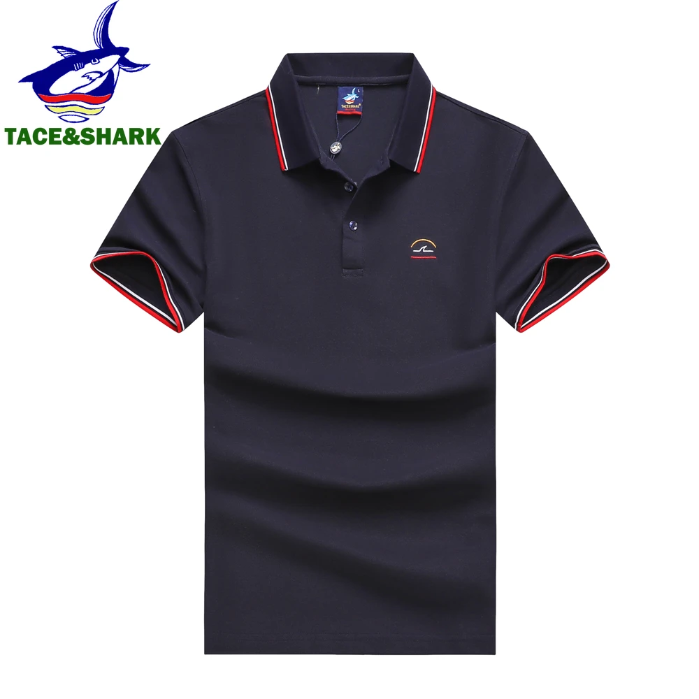 TACE&SHARK Solid Color Fashion Polo Shirt 2024 Summer Brand Shark Camisa Masculina Mens Polo Homme