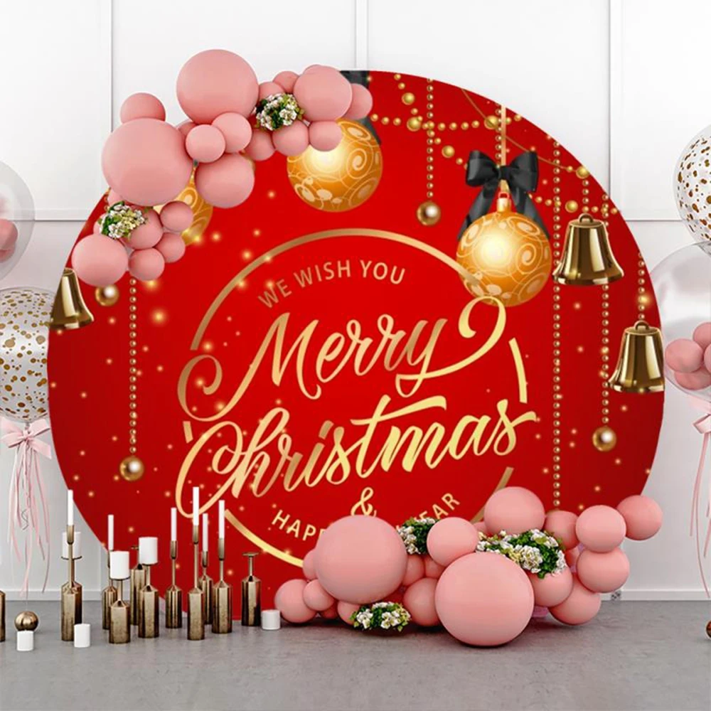 Merry Christmas Round Backdrop Cover Jingle Bells Gifts  Holly Leaves Xmas Family Party Circle Photography Background Decor