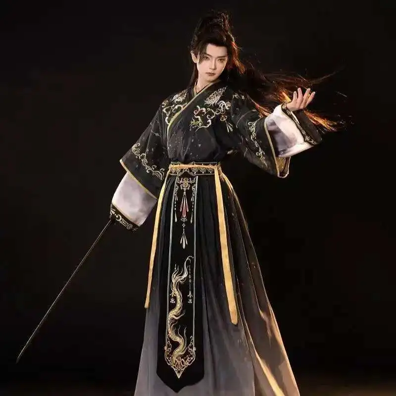 

Weijin Period Gragient Printing Costume Vintage Swordsman Cosplay Clothing Men's Warrior Hanfu Dress Spring Autumn Traditional