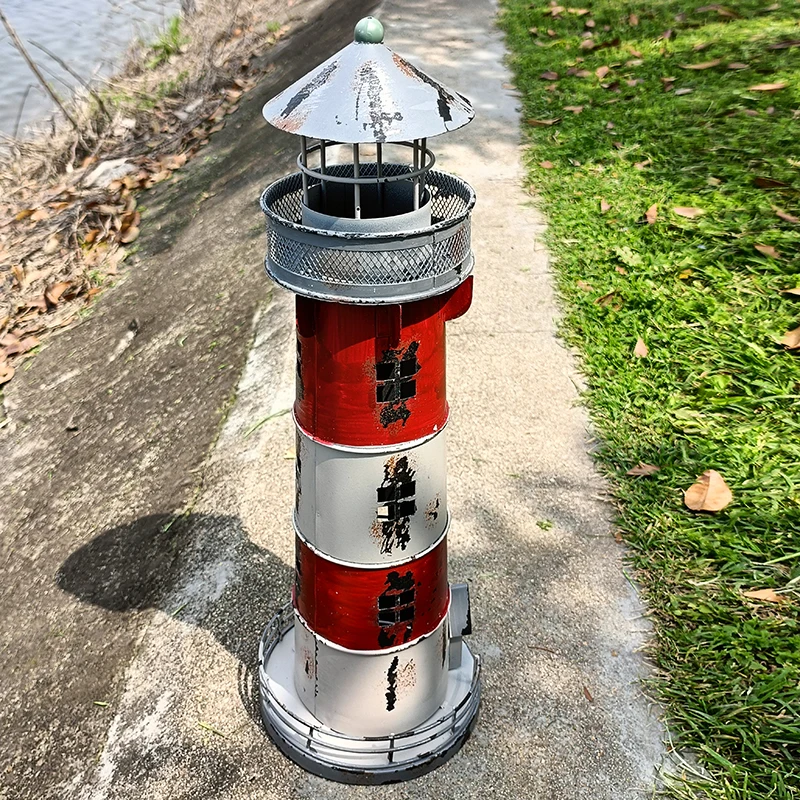 Retro Lighthouse home decor Candle Holders Handmade Craft Mediterranean Wrought Iron Candlestick Creative Nostalgic Decoration