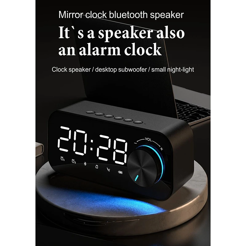 Bluetooth Speaker, Simple Portable Home Digital Bluetooth Speaker with Alarm Clock, Suitable for Bedroom, Study(White)