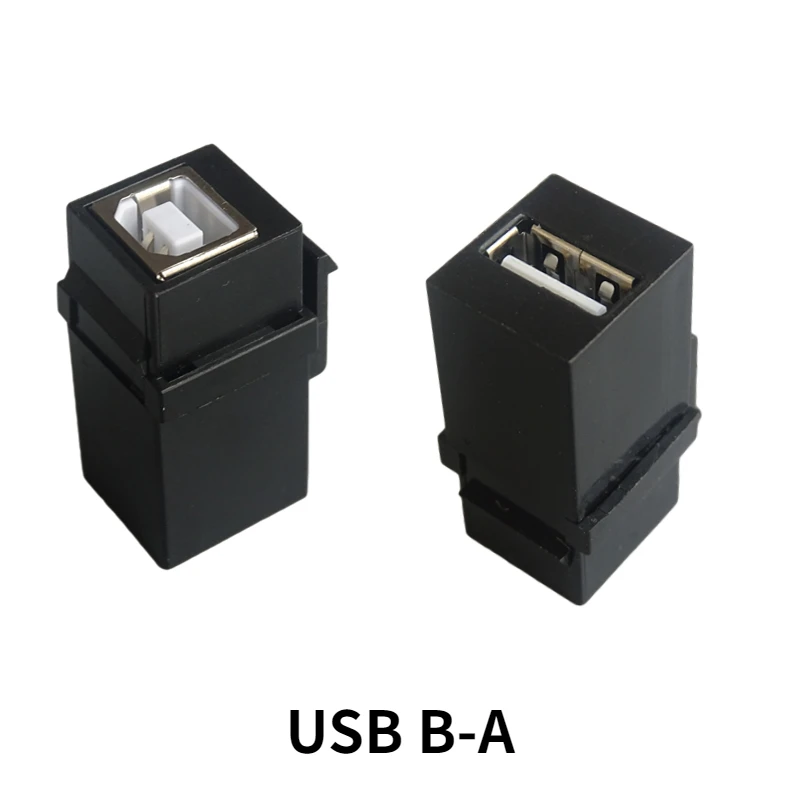 Connettore da femmina a femmina a testa dritta da USB-A a B da 5 pezzi con supporto per fibbia per l'installazione del pannello a parete, bianco e nero