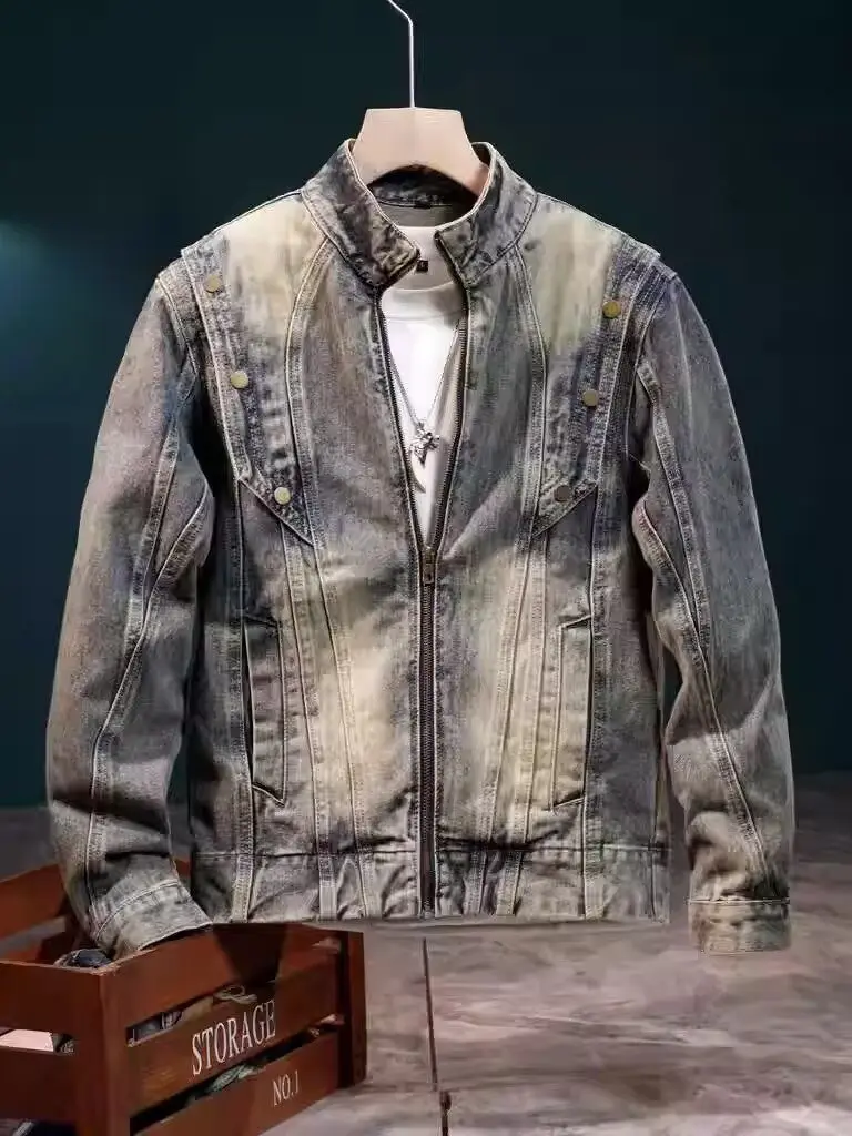 

Американская винтажная джинсовая куртка для мужчин, весна-осень, новая модная свободная повседневная рабочая куртка для молодежи