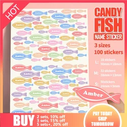 100pcs Waterproof Name Sticker Custom Stationery Decals Personalize First Name Adhesive Label for Children Candy Fish Bottle Tag