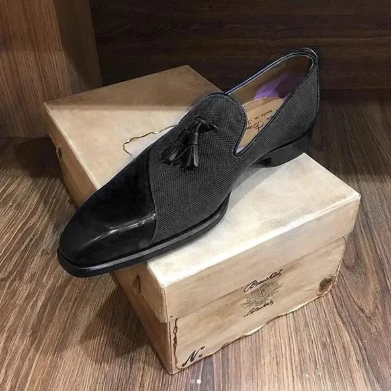 Loafers for Men Black Blue Tassels Men Shoes  Round Toe Slip-On Handmade Size 38-48 Mens Shoes