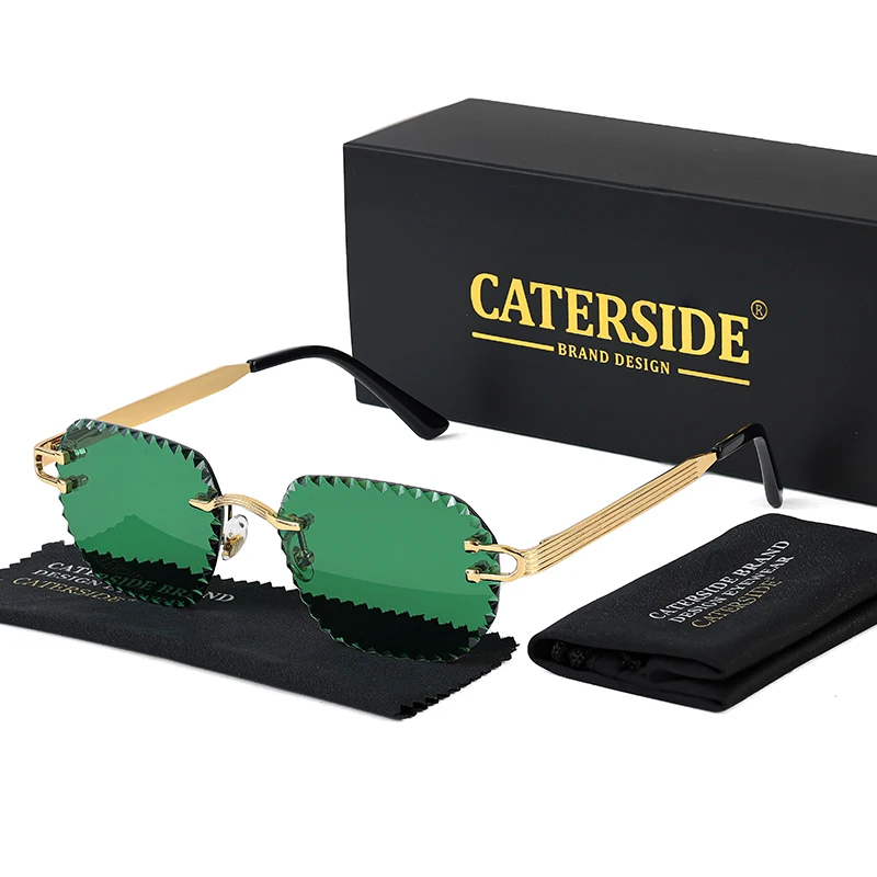 CATERSIDE Neue randlose Sonnenbrille für Herren, quadratisch, modisch, mit geschliffenen Gläsern, Markendesign, Sonnenbrille für Damen, Party, Festival, Brillengeschenk – Detail 9