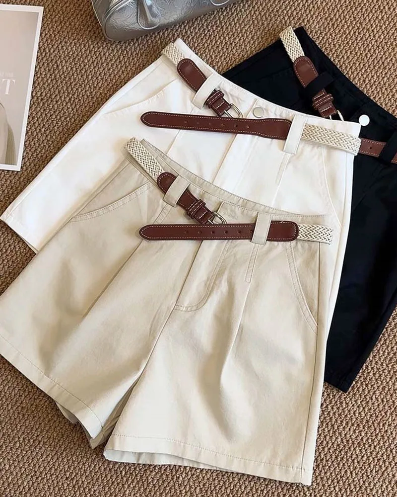 

New Edition High Quality Fabri Soft Cotton Material Multi Purpose High Waisted Shorts Wide Leg Pants(present A Belt As A Gift)