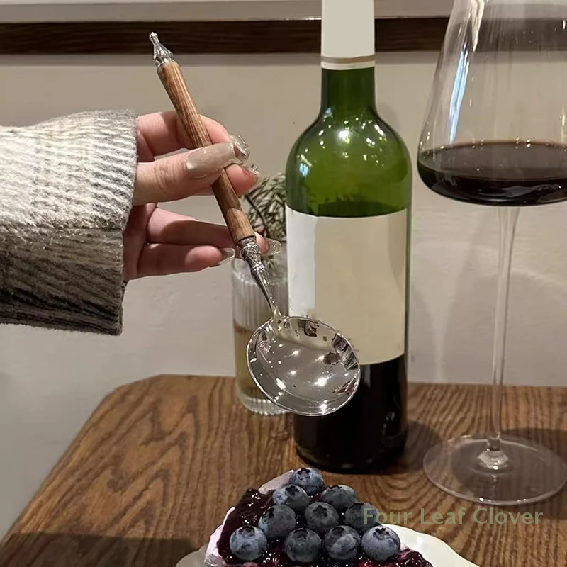 스테인레스 스틸 라운드 스푼 그물 레드 골든 디너 롱 핸들 교반 디저트 스푼 주방 액세서리 가제트