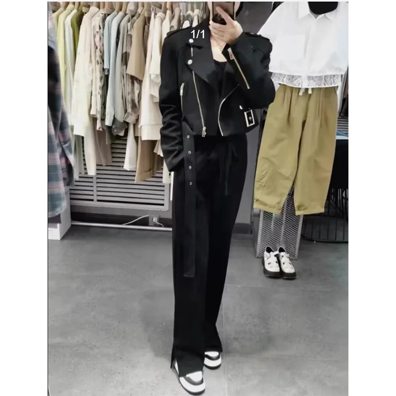 2025 Autumn New Korean Style Versatile Women's Short Fit Slim Long Sleeve Motorcycle Jacket Outerwear INS Fashion