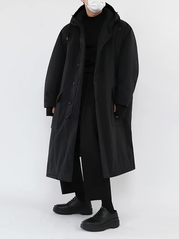 MRCYC Men\'s Mid-Length Thickened Cotton Jacket Hooded Coat Korean Style Casual Wear Resistant Polyester Fiber Fill