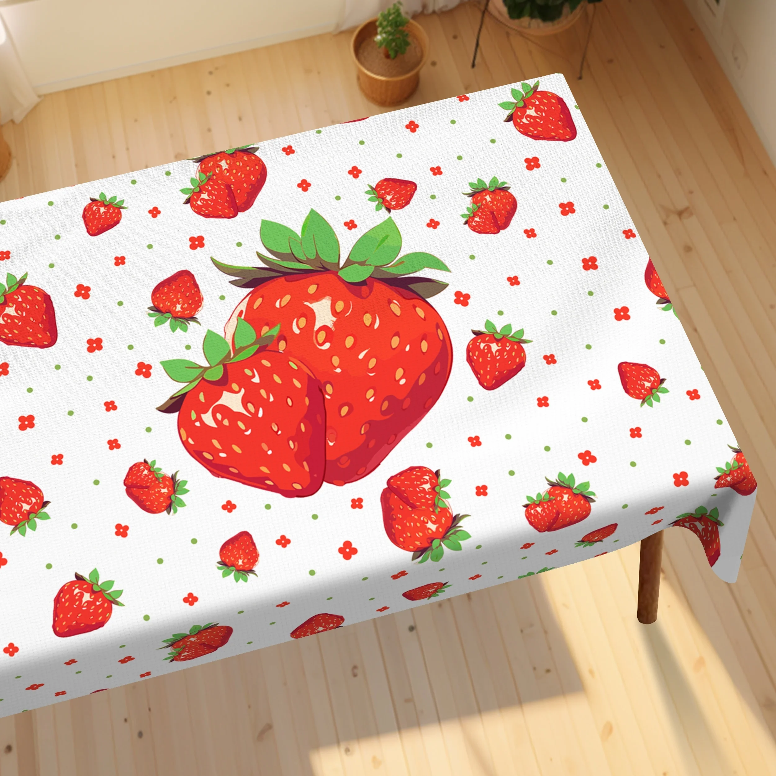 VIKAMA Strawberry Tablecloth Spring Rectangular Tablecloth Strawberry Pattern Decorative Tablecloth Home Gathering Decorations