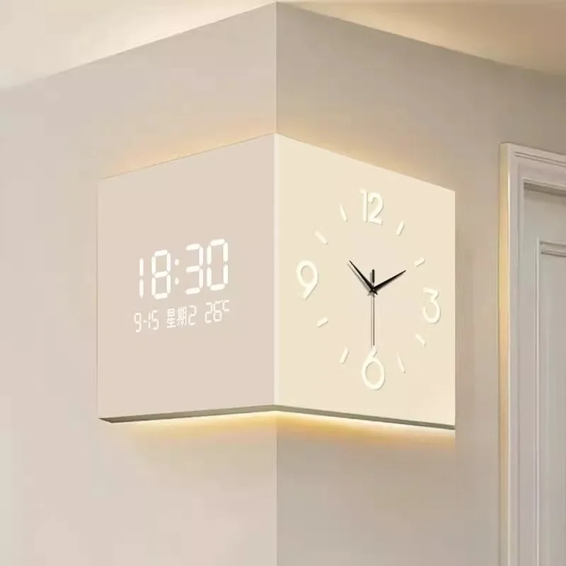 

Double-sided Living Room Corner Wall Clocks Simple Modern Creative Luxury Electronic Wall Clock Valentines Day Gift Home Decor