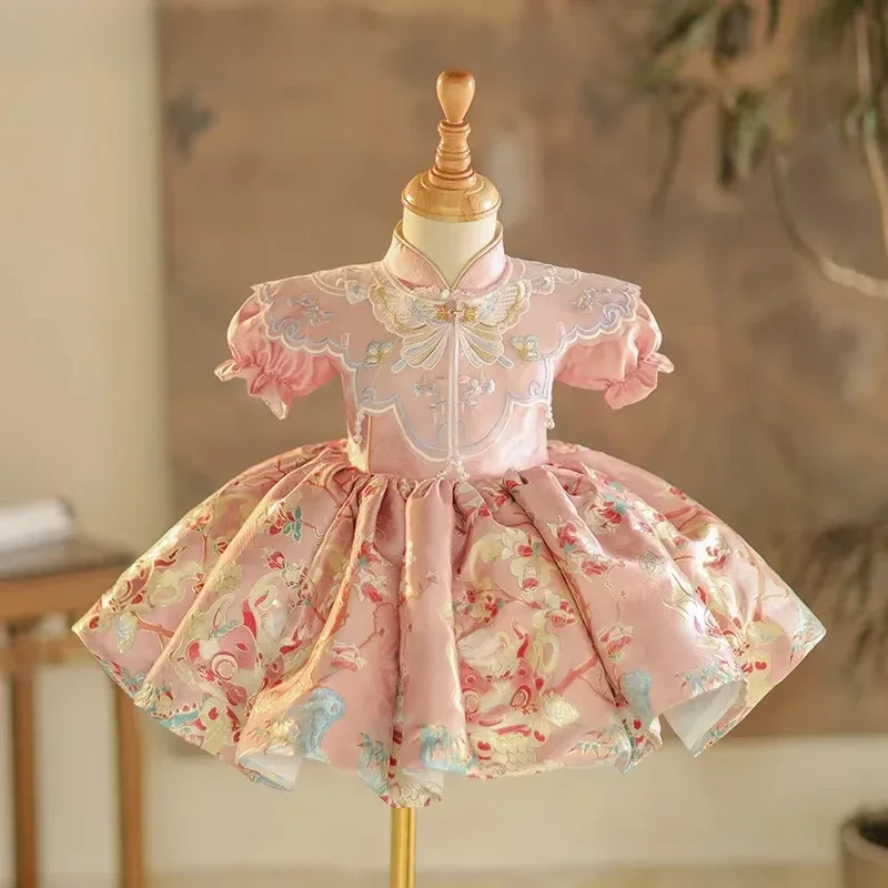 One Year Old Baby Girl Costume Grab Week Princess Dress Summer Matching Outfit ChineseDresses Clothes Guofeng Banquet Tang
