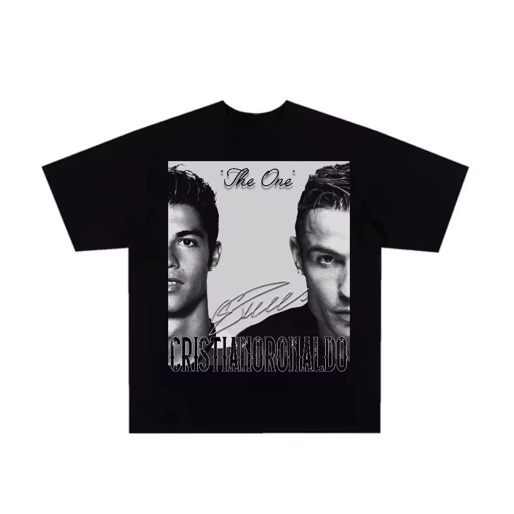 

2025 Summer New Cristiano Ronaldo Football Star Super Fashion Printed Short Sleeve T-Shirt Men's High Quality Cotton Shirt