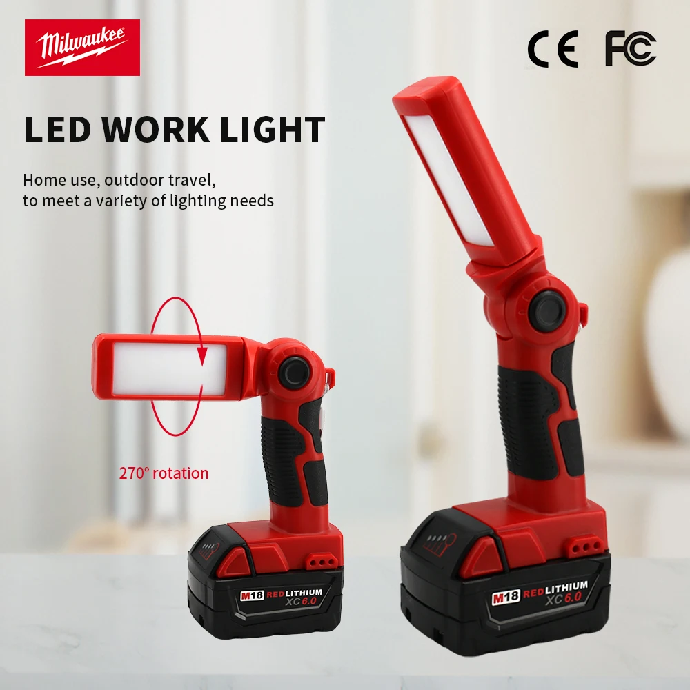 Milwaukee 20V Lithium Battery LED Work Light Super Bright 270° Rotating  Work Light Portable Flashlight Spotlight For Lamp