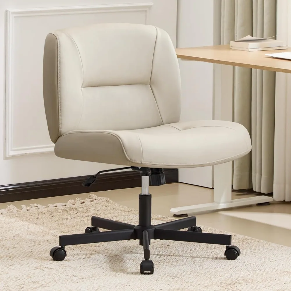 

Furniliving Criss Cross Chair with Wheels, Wide Mid-Back Criss Cross Legged Chair Computer Desk Chair Height Adjustable Home Off