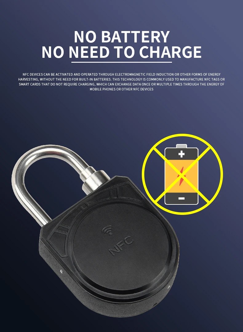 NFC padlock, intelligent lock, outdoor anti-theft lock, portable APP unlocking, no battery, remote authorization unlocking