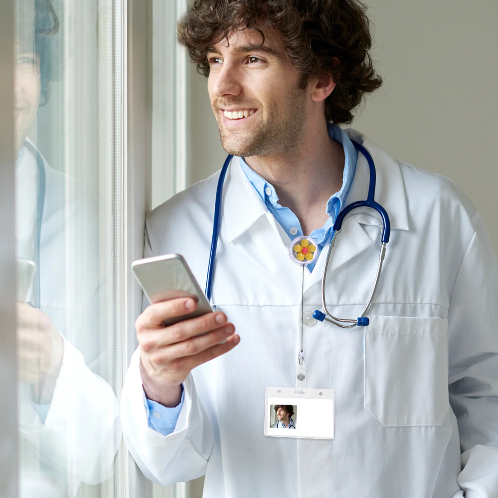 5 قطعة مشبك دوار على شكل زهرة حامل معرف قابل للسحب لموظفي المكتب مطعم خادم اسم العلامة شارة كليب القرطاسية هدية #2