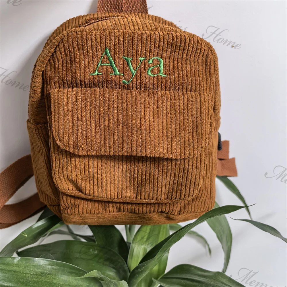 19x19cm Women\'s Mini Backpack Personalized Name Girls Simple Small Corduroy Travelling Bag Custom Embroidered Name Gift Bag