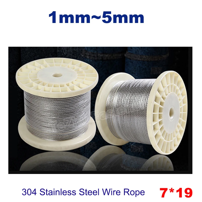2/3/5Metres Steel Wire Rope Cable Clothesline Lifting Crane 304 Stainless Steel Rope Line Soft 7*19 Diameter 1mm~5mm Rustproof