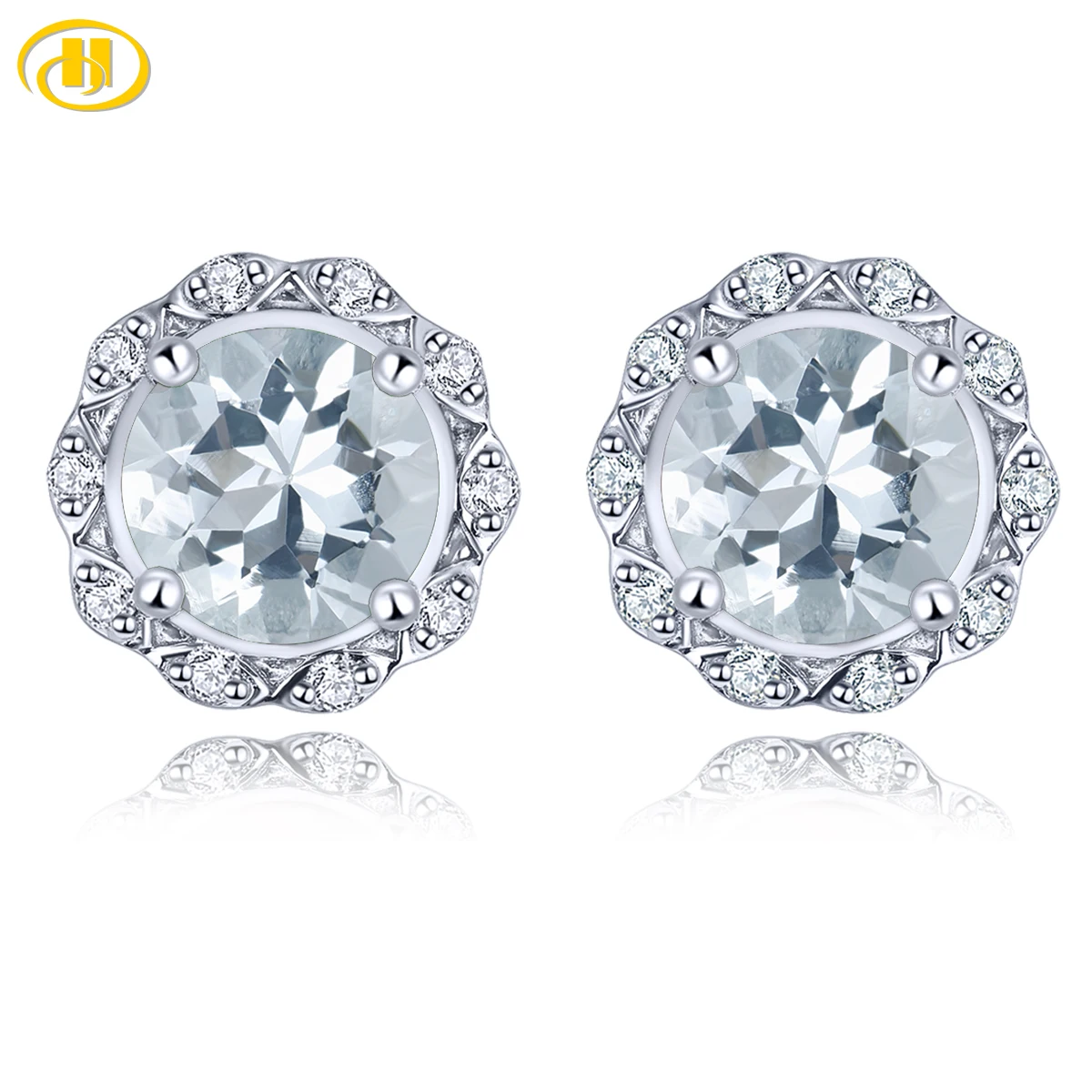 Natural Aquamarine Solid Sterling Silver Earrings 1.5 Carats Light Blue Genuine Gemstone Women Daily S925 Fine Jewelrys