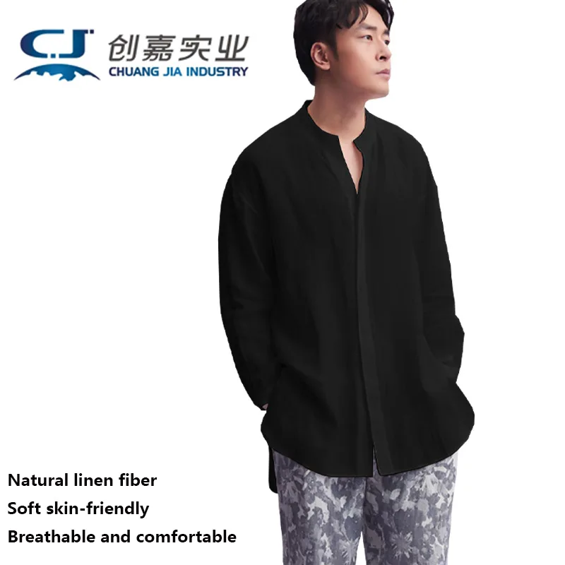 Natural Pure Linen Summer Men Short-sleeved Shirt Crew Neck Outdoor Casual Top Loose Size 5XL Fat 150KG Cool Shirt Good quality