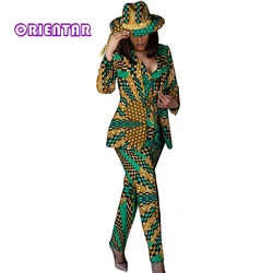 Trajes africanos para mujer, pantalones con estampado africano y chaqueta con sombrero, conjunto de trajes de oficina, ropa africana para mujer WY10016